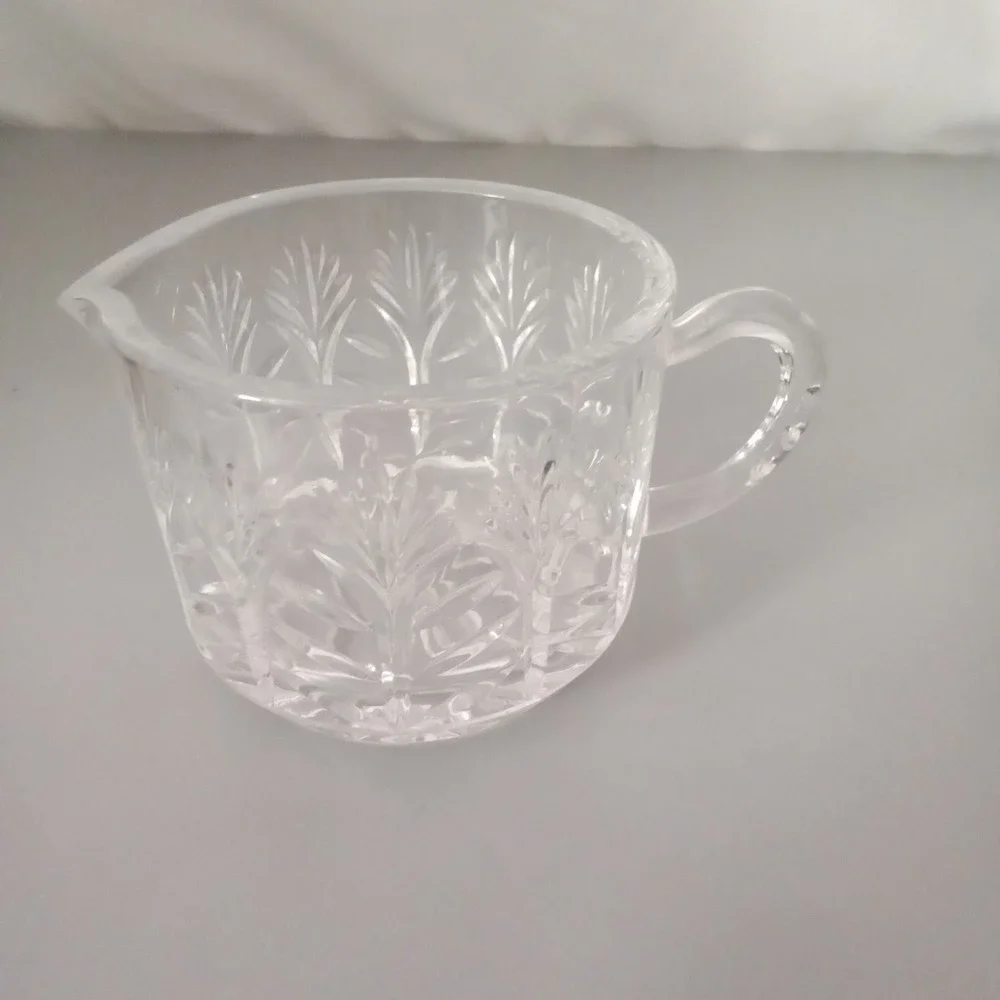 Vintage Clear Pressed Glass Creamer Pitcher Wheat Starburst Pattern Small 3in